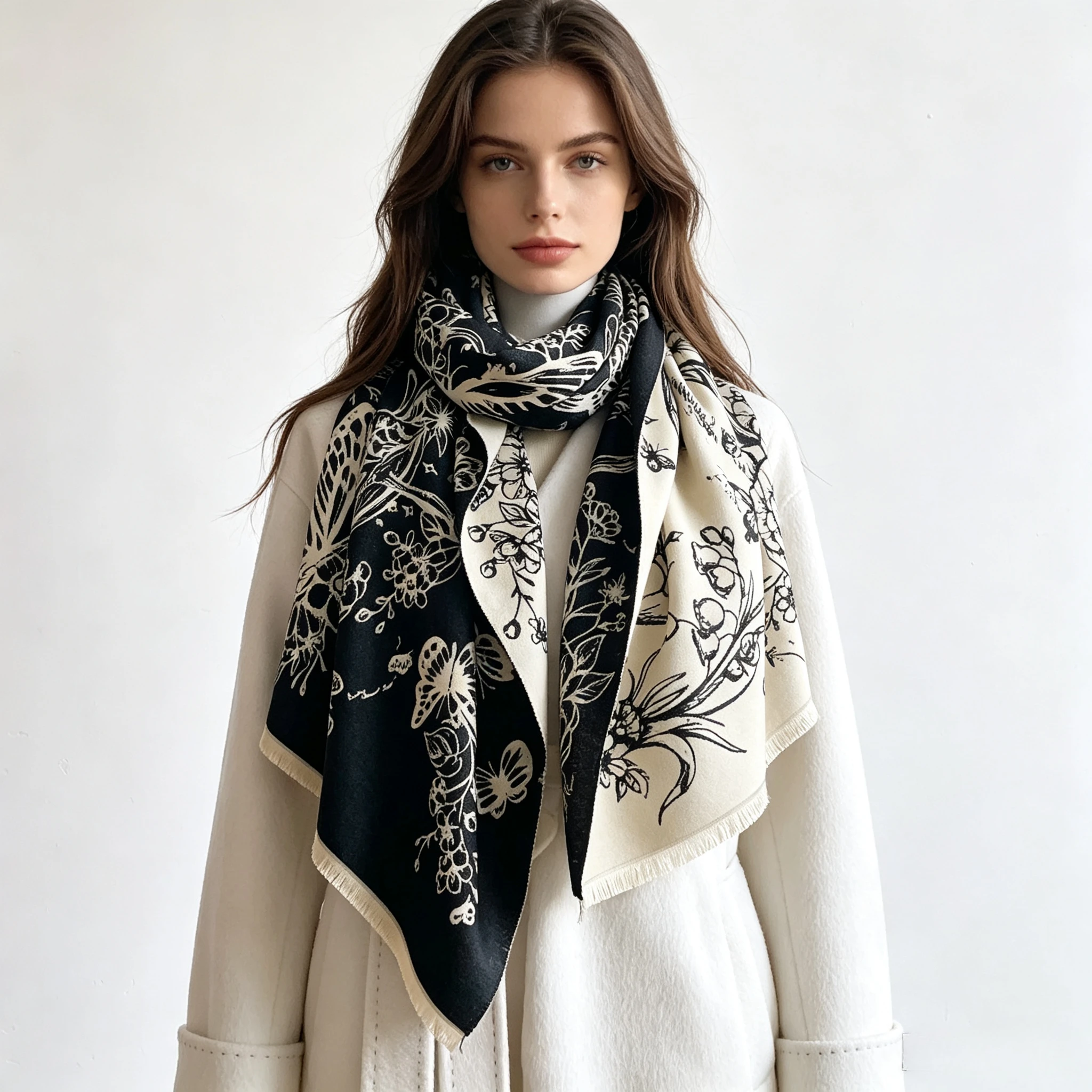 Pashmina Wrap Large - Imitatie Kasjmier Sjaal met Franjes voor