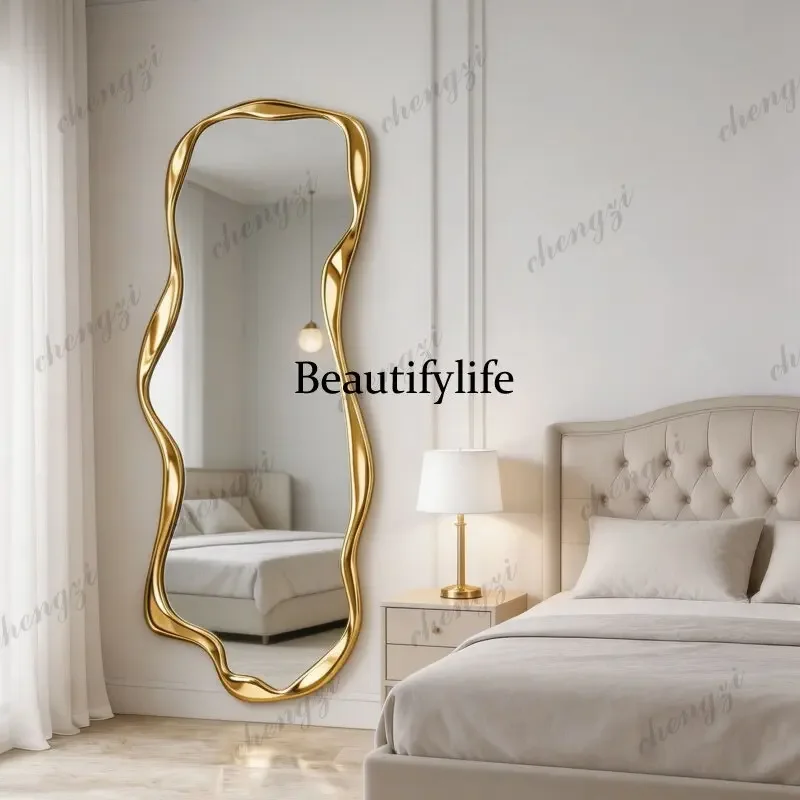 z183 Irregular wavy edge full-body mirror wall-mounted full-length mirror high-value bedroom decorative mirror view 5