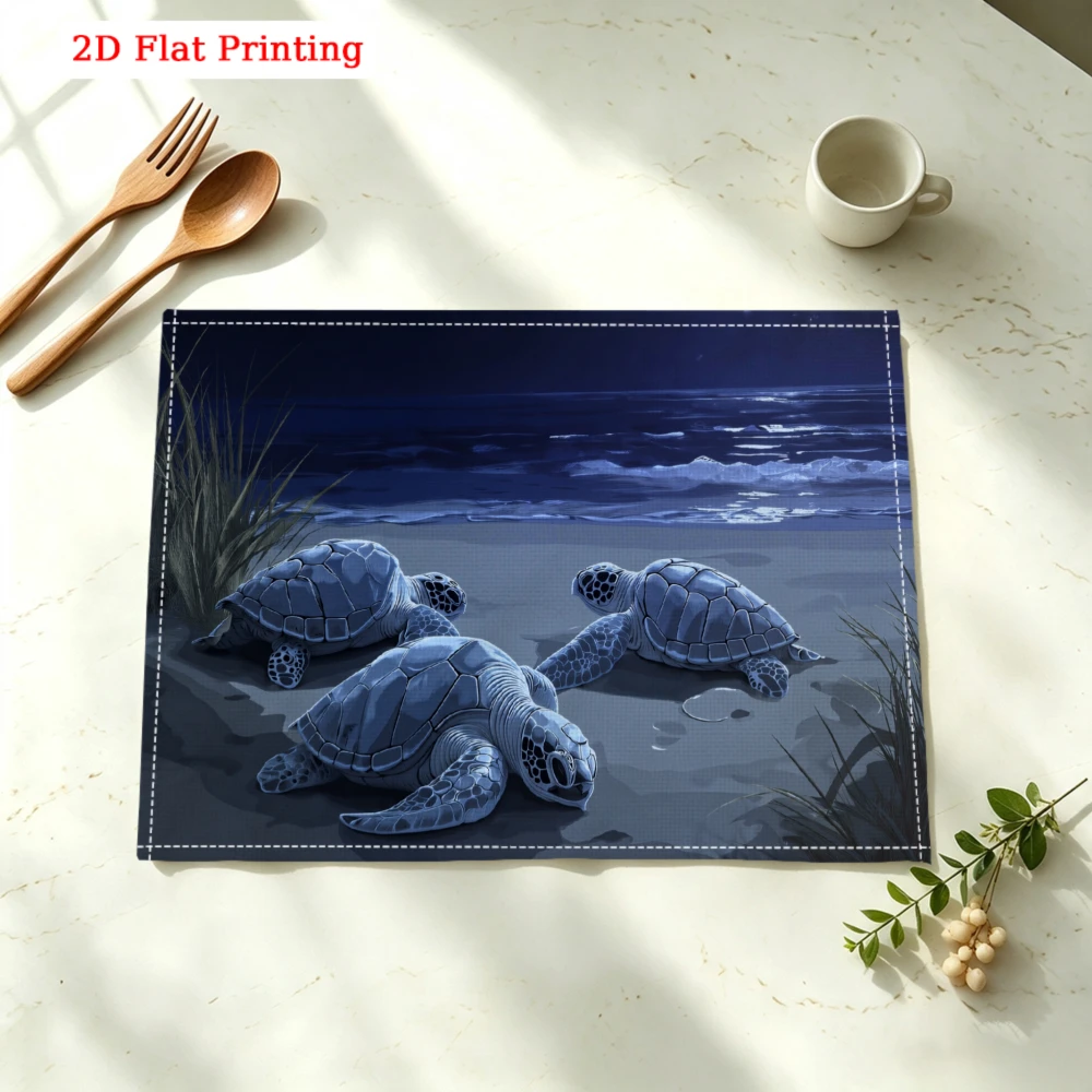 Three Sea Turtles On Beach Kitchen Placemat Coaster Linen Pad Dish Coffee Cup Table Mat 30x40cm Home Decor