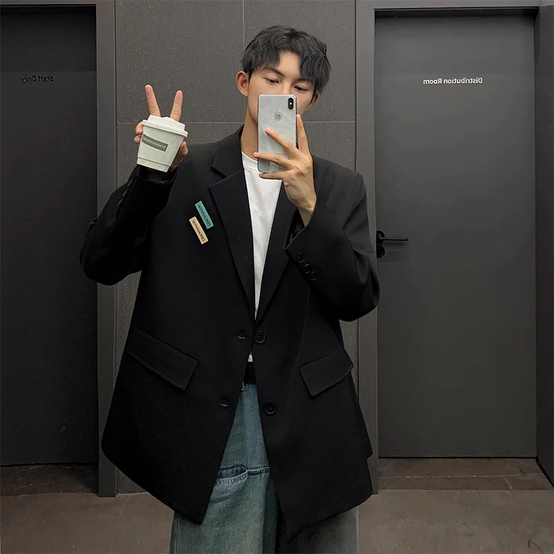 

Мужской повседневный пиджак в неаполитанском стиле с подплечниками, весна-осень, модный, премиум-класса, свободный крой, длинный рукав, однотонный