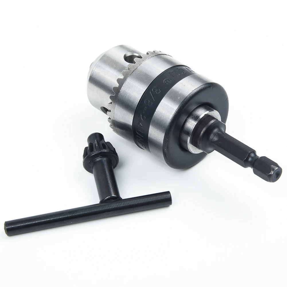 3/8 Inch 24UNF 510MM Keyless Drill Chuck Clamp with 1/4 Inch Hex Shank Adapter Compatible with Multiple Drill Types