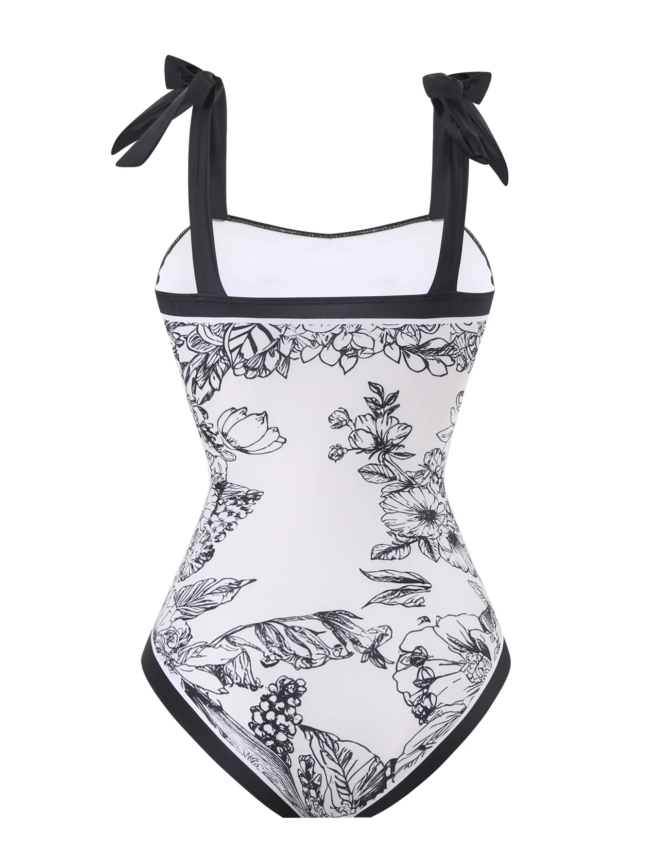 Women's One-Piece Swimsuit Chinese Style Ink Painting Black and White Floral Print Two-Piece Swimsuit Sexy Mesh Skirt Beach Vacation Swimsuit