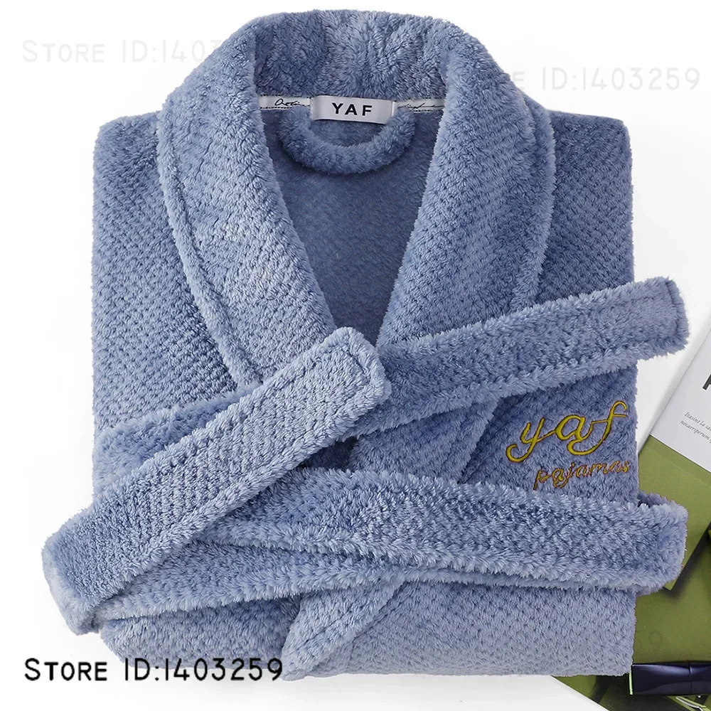 Ropa de dormir de franela para parejas, albornoz absorbente, Kimono Gow, bata gruesa y cálida para otoño e invierno, ropa para el hogar, ropa de descanso de lana Coral