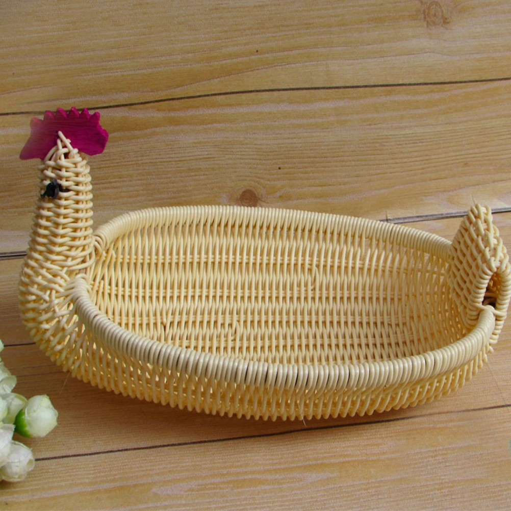 

3pcs Storage Baskets Cute Cartoon Chick Woven Organizer for Fruits Vegetables Cutlery Imitated Rattan Display Basket Household