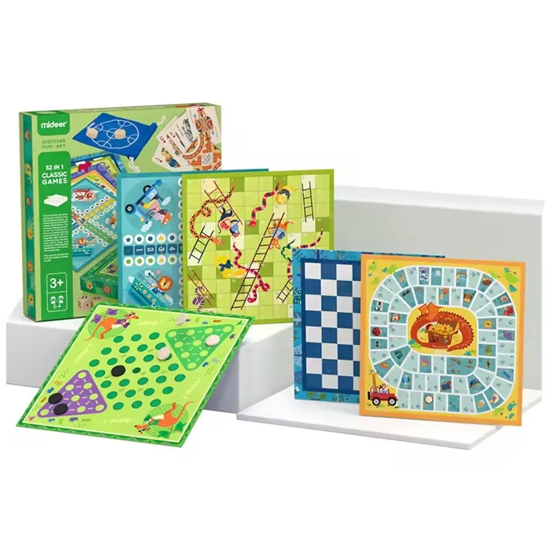 Mideer 32-IN-1 Classic Board Games Multiplayer For Party Family Ludo Checkers Chess Children Educational Toys For Kids 3Y+