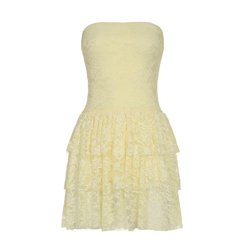 Zeylaหวานลูกไม้Bustierชุดผู้หญิง2025ฤดูร้อนฉัตรRuffleเอวSheer Bodycon Mini Partyชุด