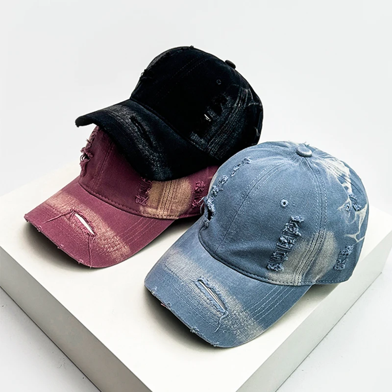 New Unisex Gradient Retro Broken Style Baseball Hats Breathable Personal Sunshade Distress Peaked Caps Versatile Fashion Outdoor