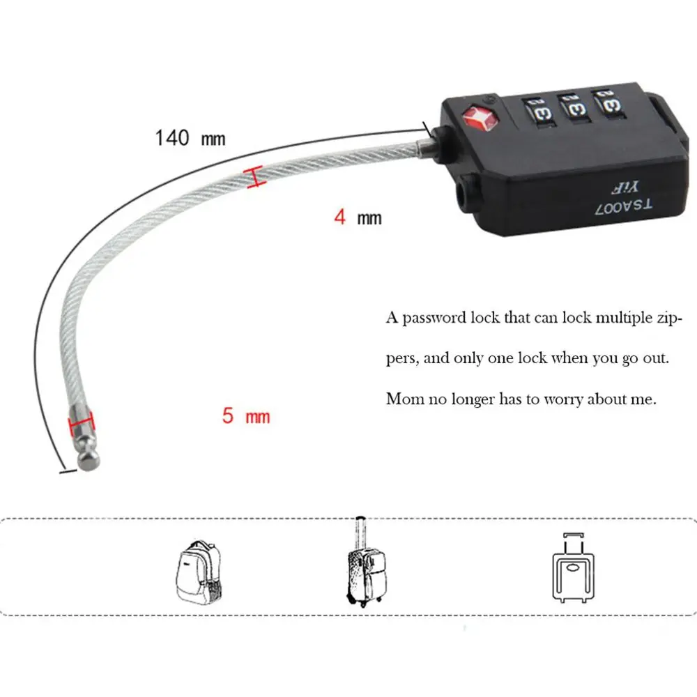 Padlock Customs Code Lock 3 Digit Password Lock Suitcase Luggage Coded Lock Cupboard Cabinet Locker Steel Wire Security Lock