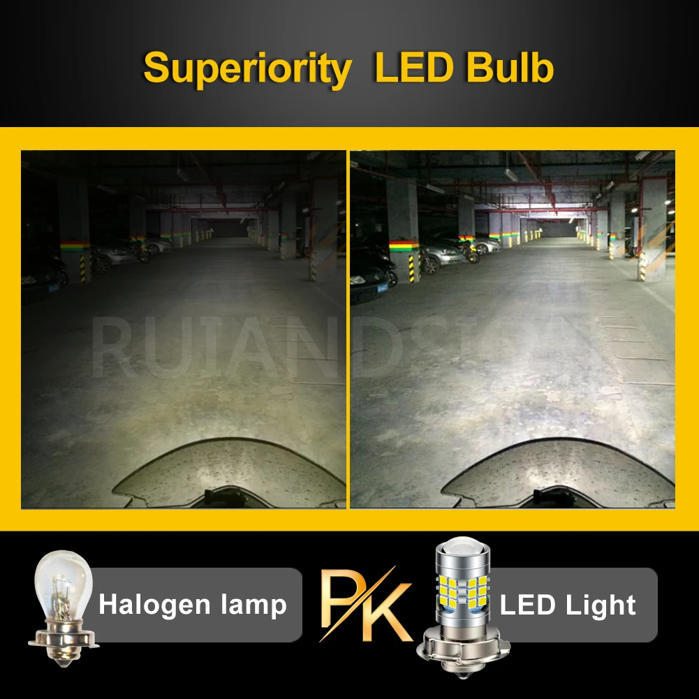 Ruiandsion 1x P26S LED 6V 12V Motorcycle Headlight H6M P36D LED Bulb 6000K High Bright White Light for Scooter ATV UTV Lamp