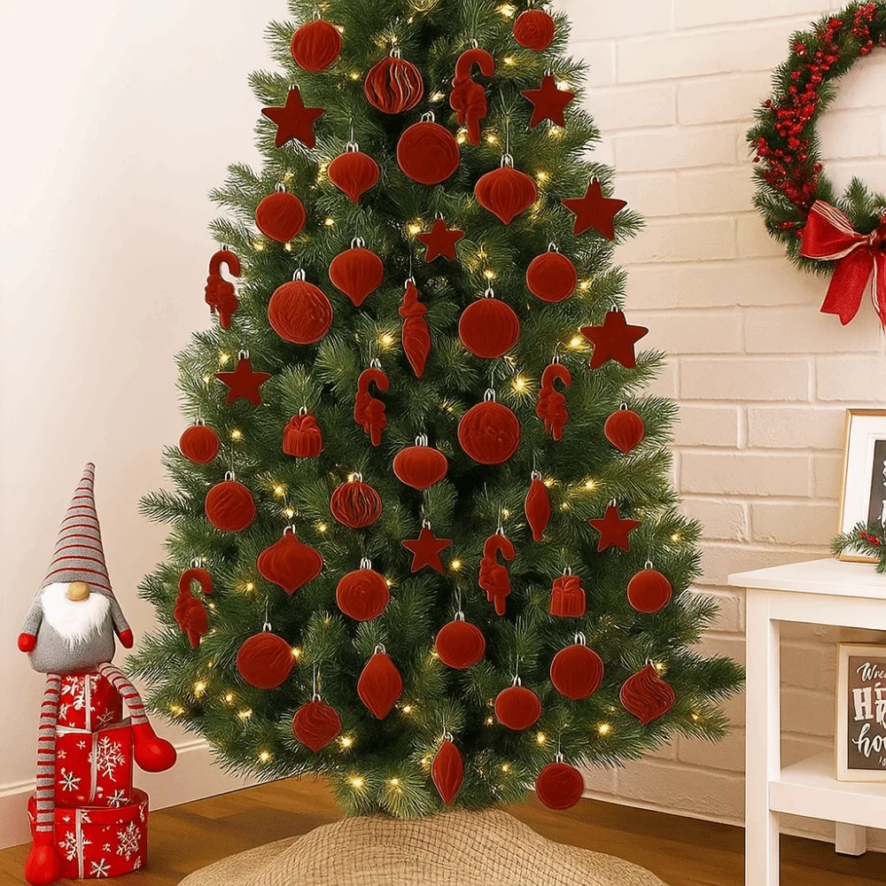 

28Pcs Special-shaped Flocked Christmas Balls Colorful Reusable Christmas Tree Pendant Shatterproof Decorative