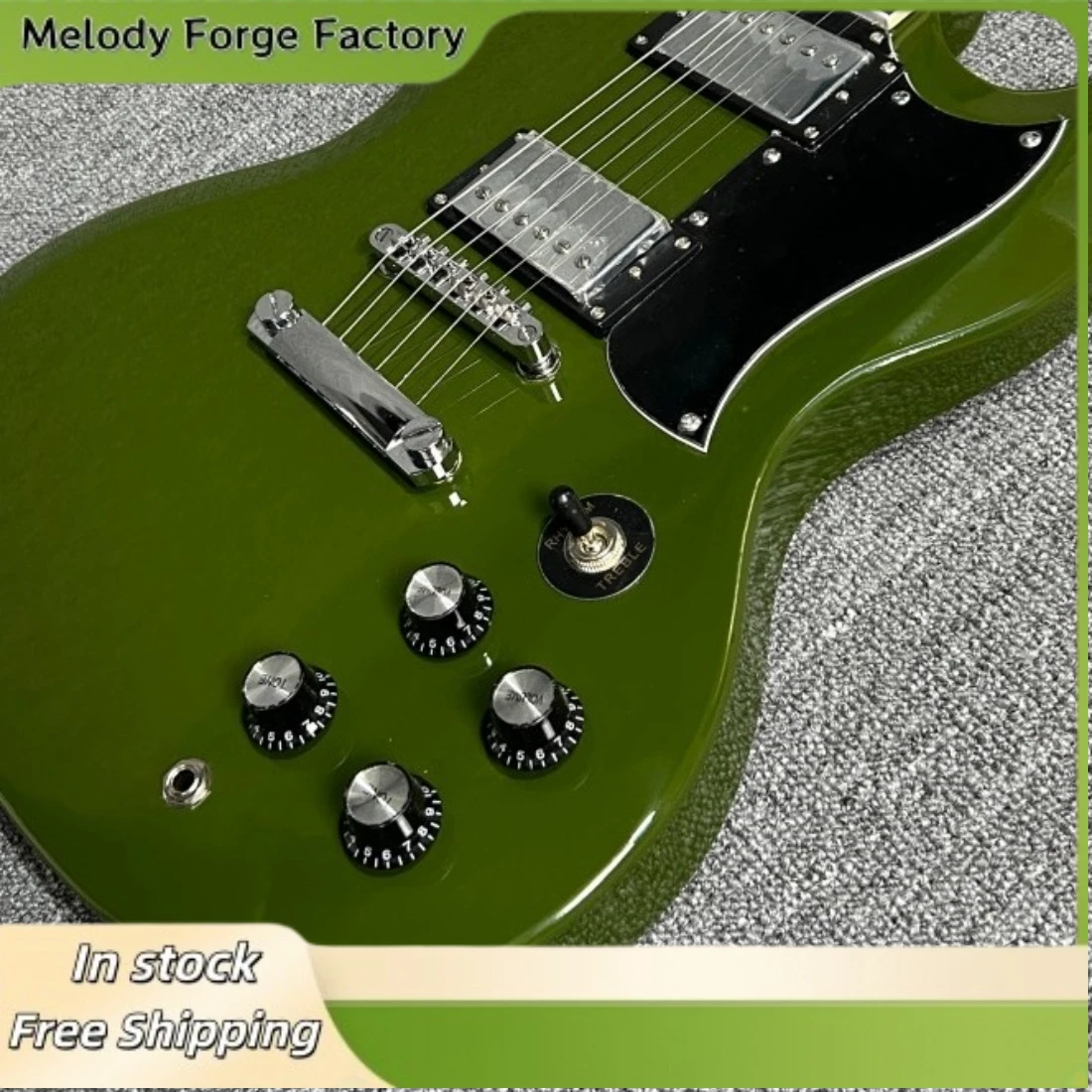 Army Green SGSSS Electric Guitar Rosewood Fingerboard HH Pickup TOM Fixed Pickup Strong Explosive Force Metal Blues view 2