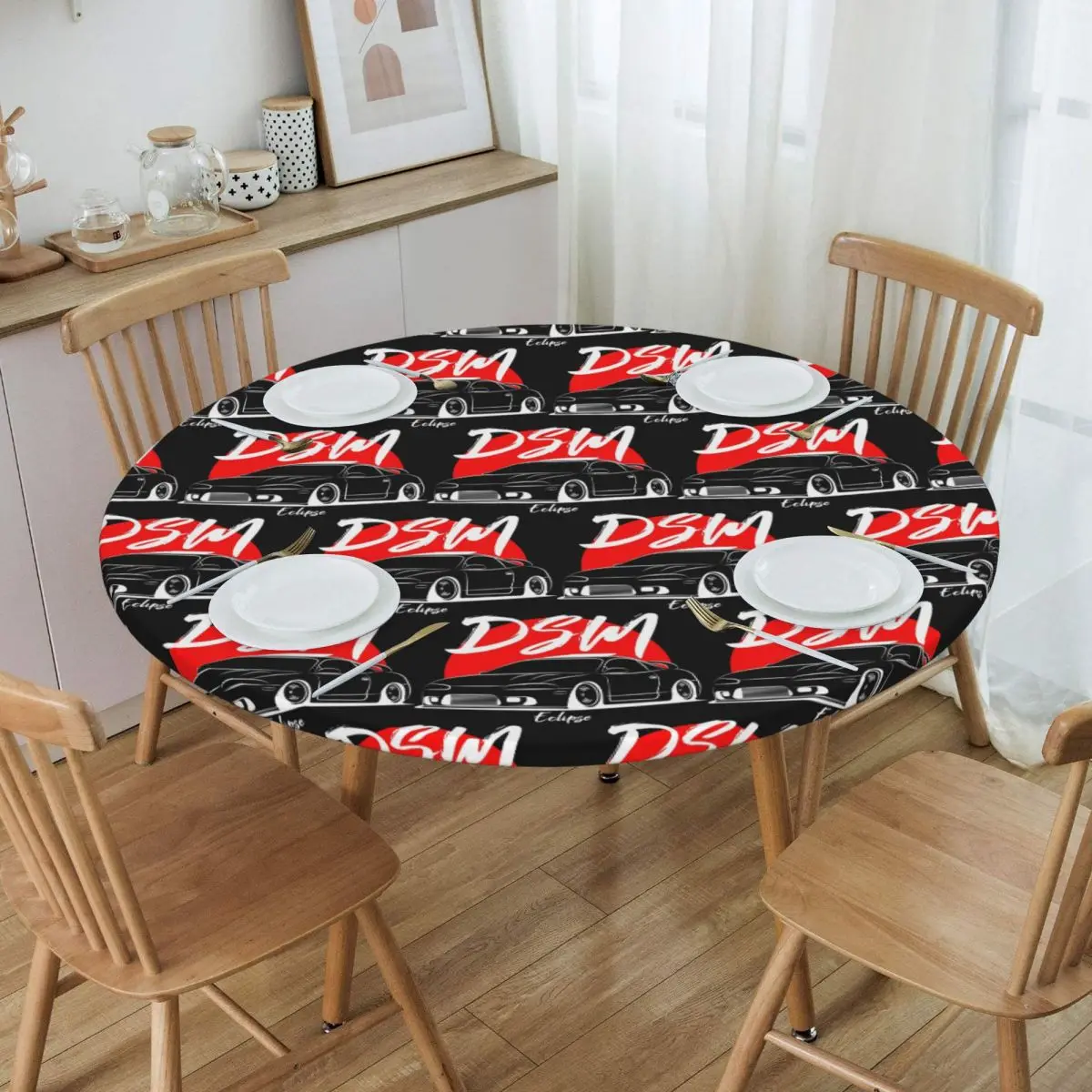 2G Eclipse DSM Waterproof Round Tablecloth Oilproof Table Cloth for Kitchen Events Dining Table Cover