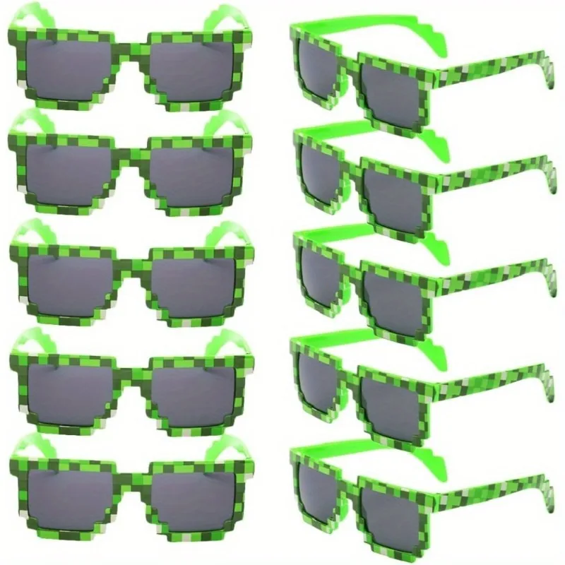 10-Pack 8-Bit Pixel Gamer Glasses, Plastic Frame Decorative Eyewear, Party Favors