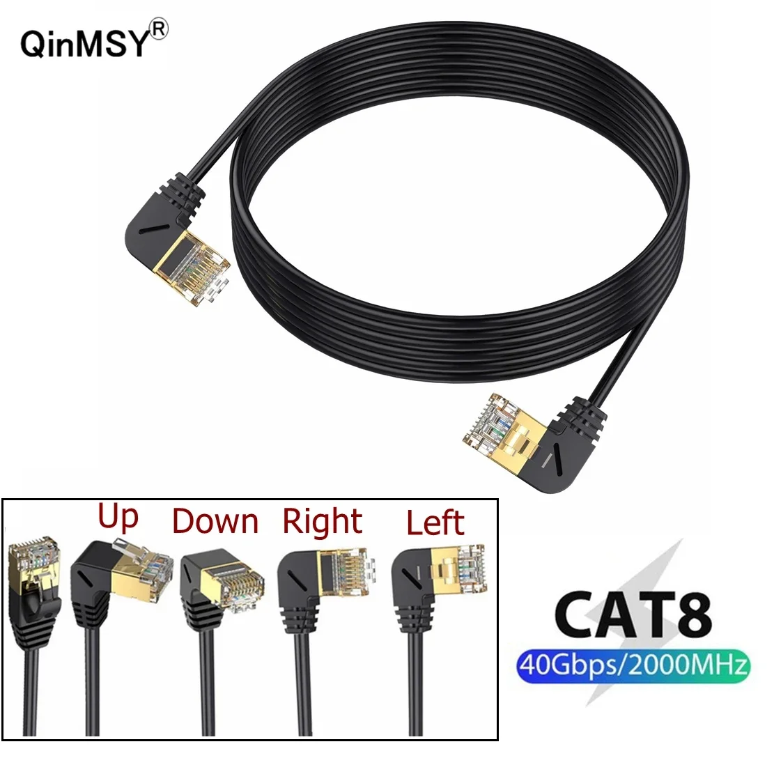 Cat 8 Cabo Ethernet, Rede Lan, 90 Graus Up Down, Esquerda Ângulo Direito Internet, SFTP, 40Gbps, 2000MHz, 0,5 m, RJ45, RJ 45