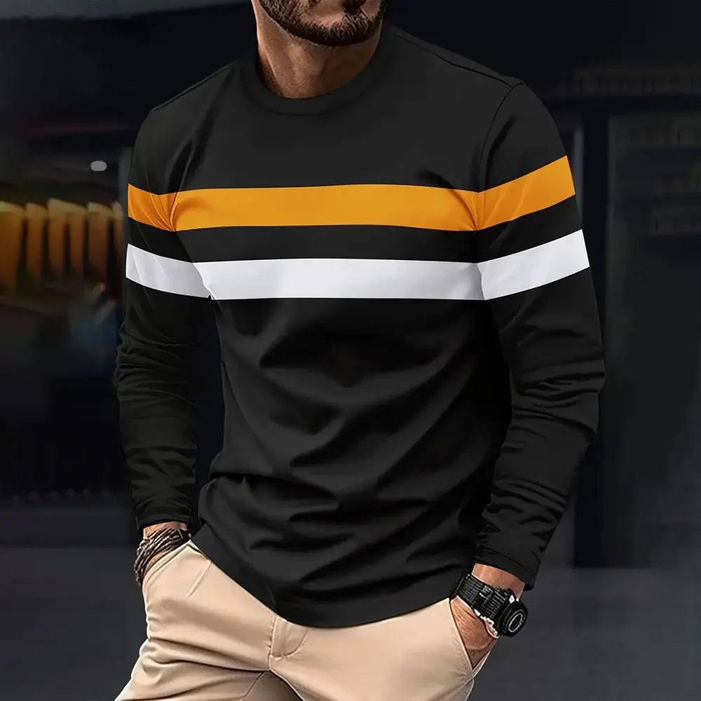 Leisure Sport Coat The Man Loose Big Yards Chromatic Stripe T-shirt New Age Season Fashion Round Neck Long Sleeve Blouse