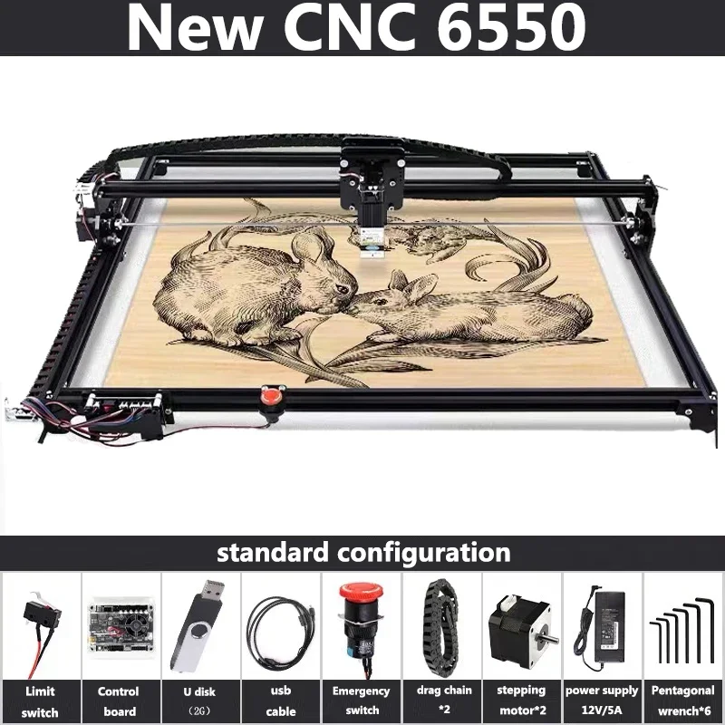 New CNC 6550 2-Axis Engraving Machine Work Area 65*50cm 20w Laser Engraver With Emergency Stop For Cut Wood MDF