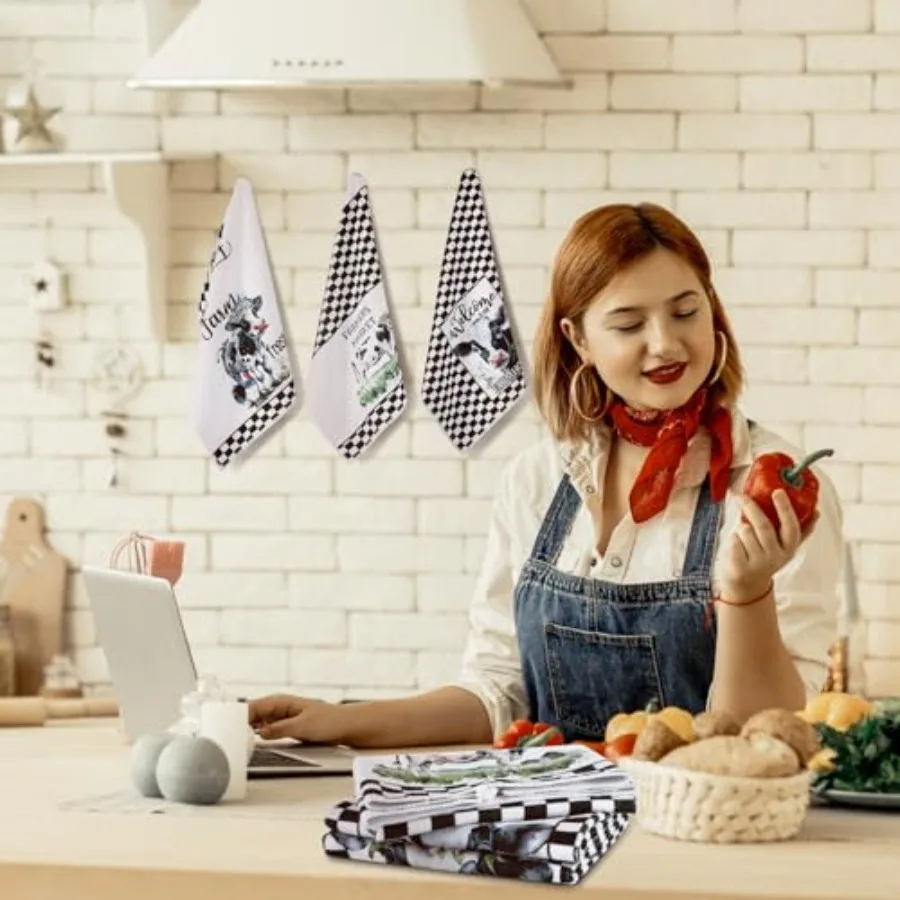 6 قطعة مناشف المطبخ الحيوانات المزرعة البقرة المطبخ مناشف اليد البقرة خنزير الدجاج منقوشة مزرعة مضحك طبق ريفي ماصة مع Hangi