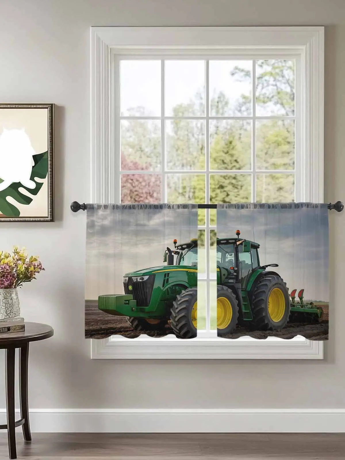 

Harvest Plough Motor Vehicle Tulle Curtains For Bedroom Children Living Room Decor Sheer Curtains