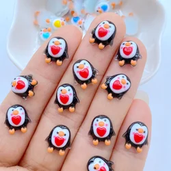 50Pcs New Cute Mini 10*11mm Love Penguin Resin Figurine Crafts Flatback Ornament Jewelry Making Manicure Hairwear Accessories