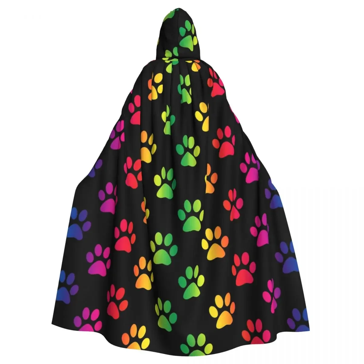 Adult Bear Paw Print Rainbow Color  Cape Hooded Medieval Costume Witch Wicca Vampire Halloween  Dress Coat