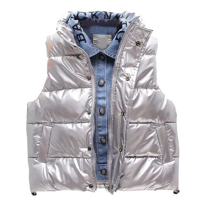 

Новый осенне-зимний джинсовый жилет для девочек, искусственная двухсекционная верхняя одежда без рукавов для маленьких девочек, жилет с буквенным принтом для маленьких девочек-подростков