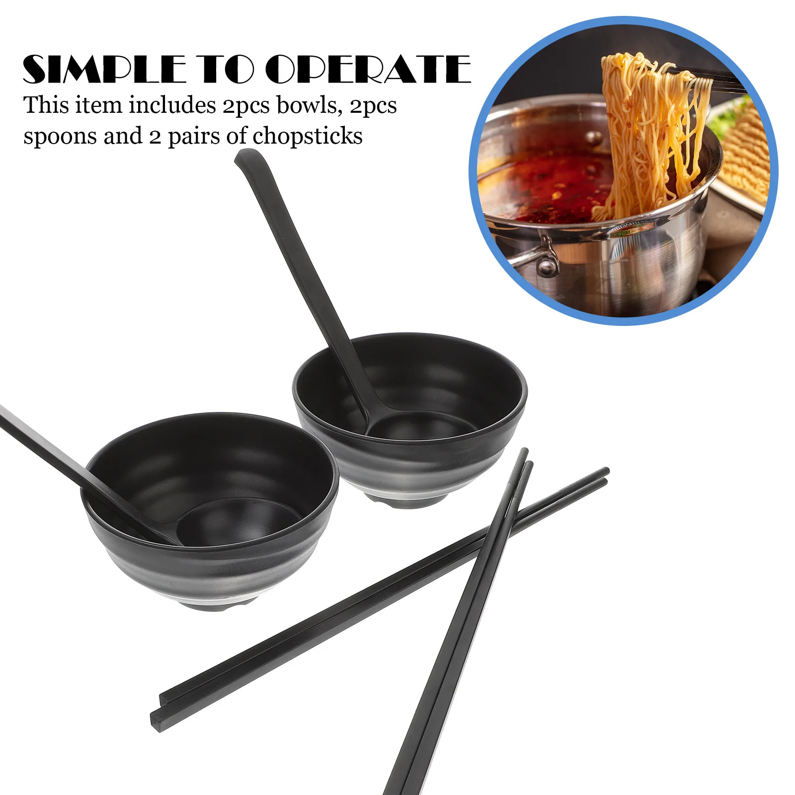 

Melamine Noodle Bowls Set Plastic Ramen Soup Bowls for Home Restaurant Food Container Black Plastic Bowl
