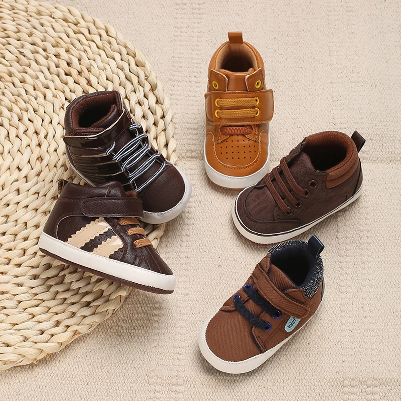 Newborn Baby Shoes Brown Themed Multicolor Boys and Girls Shoes Casual Sneakers Soft Sole Non-Slip Toddler Shoes First Walkers