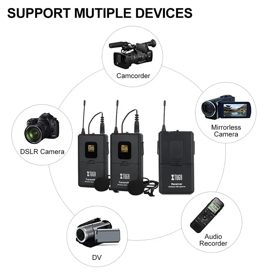 XTUGA CM4 Telecamera wireless da bavero/microfono wireless dslr per la registrazione di interviste Insegnamento della registrazione vocale