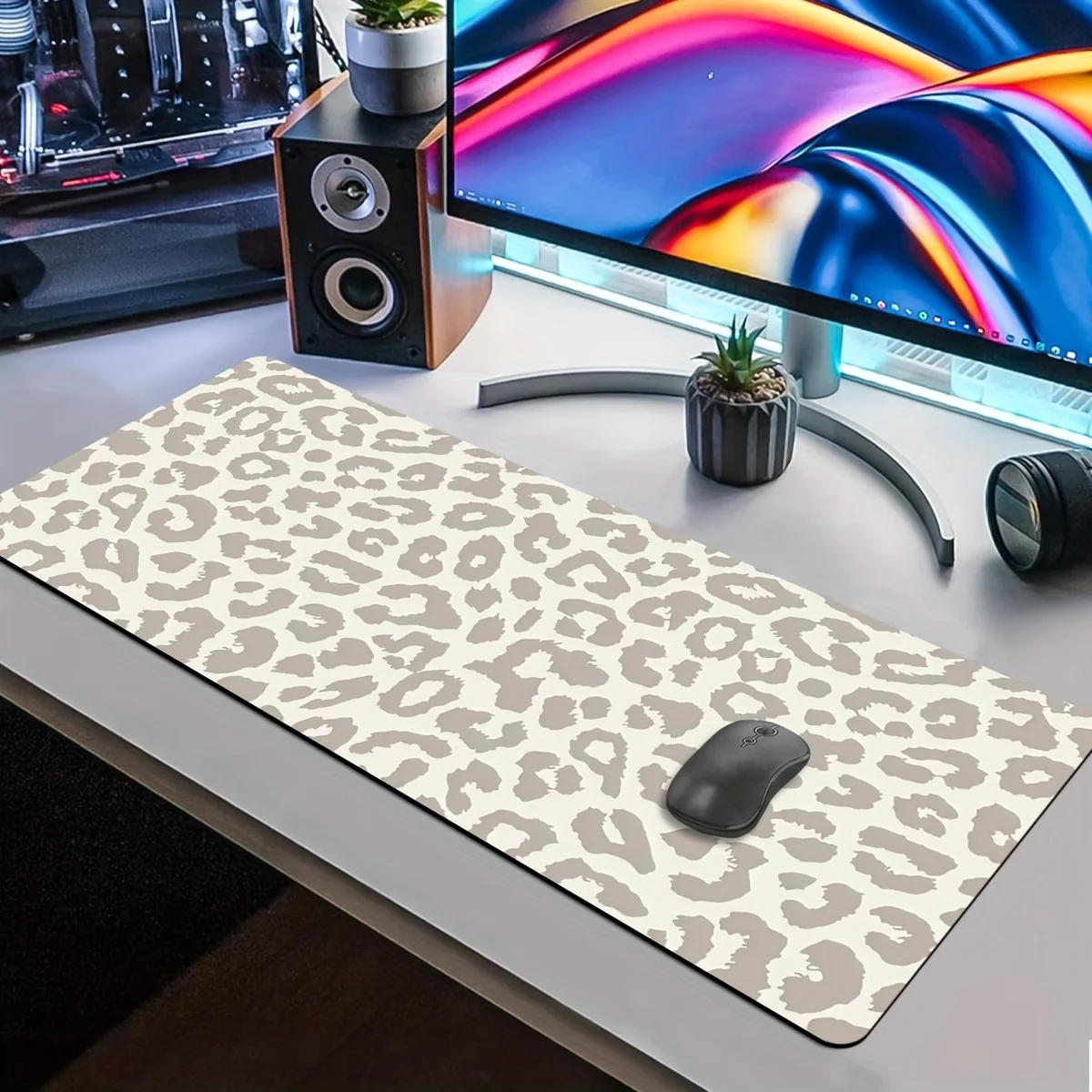 Podkładka pod klawiaturę i mysz XL/XXL Beżowo-brązowa w panterkę Biuro Dom Gaming Akcesoria do postawienia komputera na biurko Mata pod mysz Dywanik — zdjęcie produktu 4