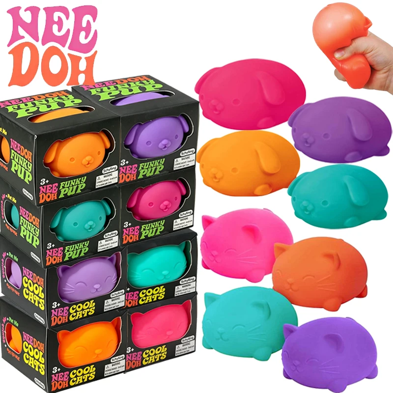 Needoh Cool Cats Funky Pup Flour Filled Quick Rebound Hand Venting Toy Release Tension Anxiety for Portable Travel Squeeze Toy