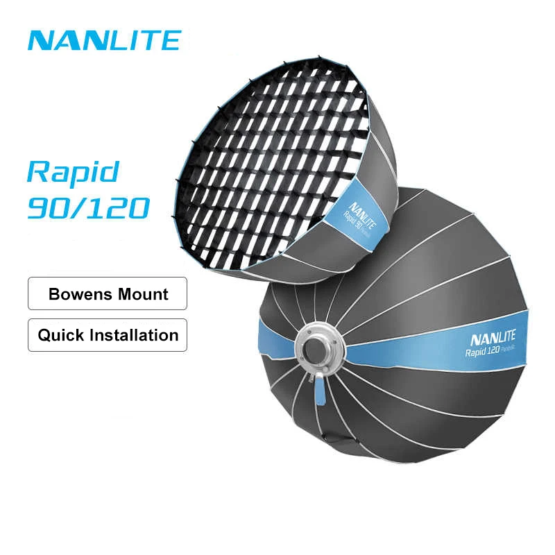 NANLITE Rapid 90/120CM Bowens Mount Softbox with Honeycomb Grid Quick Installation and Fold for COB Video Light