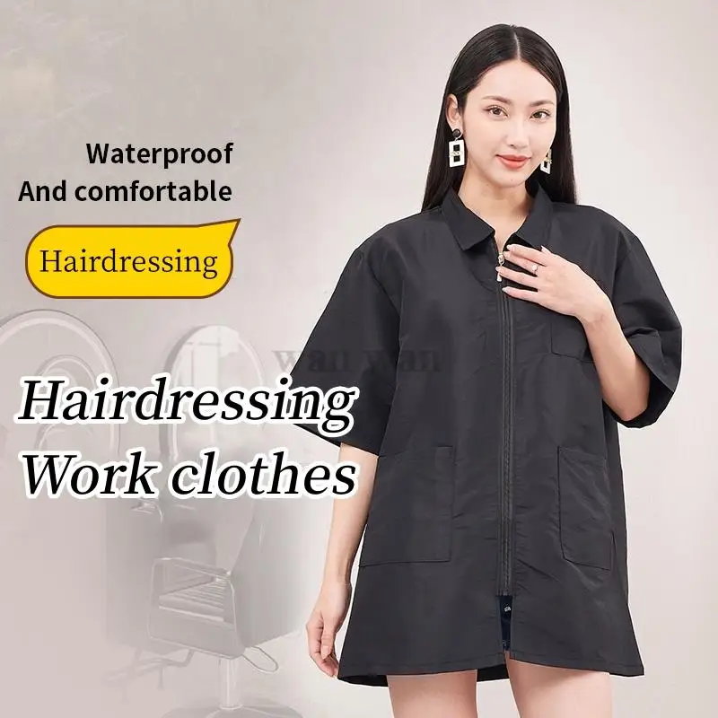 

Barber Shop Work Clothes Pet Shop Uniforms Waterproof Anti Hair Anti Static Gown Salon Hairstylist Pet Beautician Smock Y0905