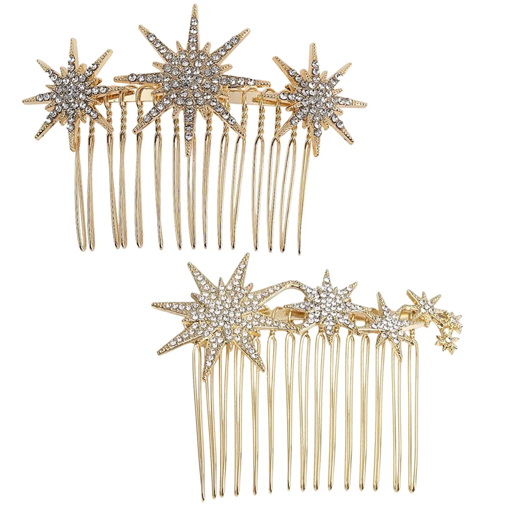 

2 Pcs Snowflake Hair Comb Clips for Girls Metal Wedding Headgear Rhinestone Combs Bridesmaid Womens Headpiece