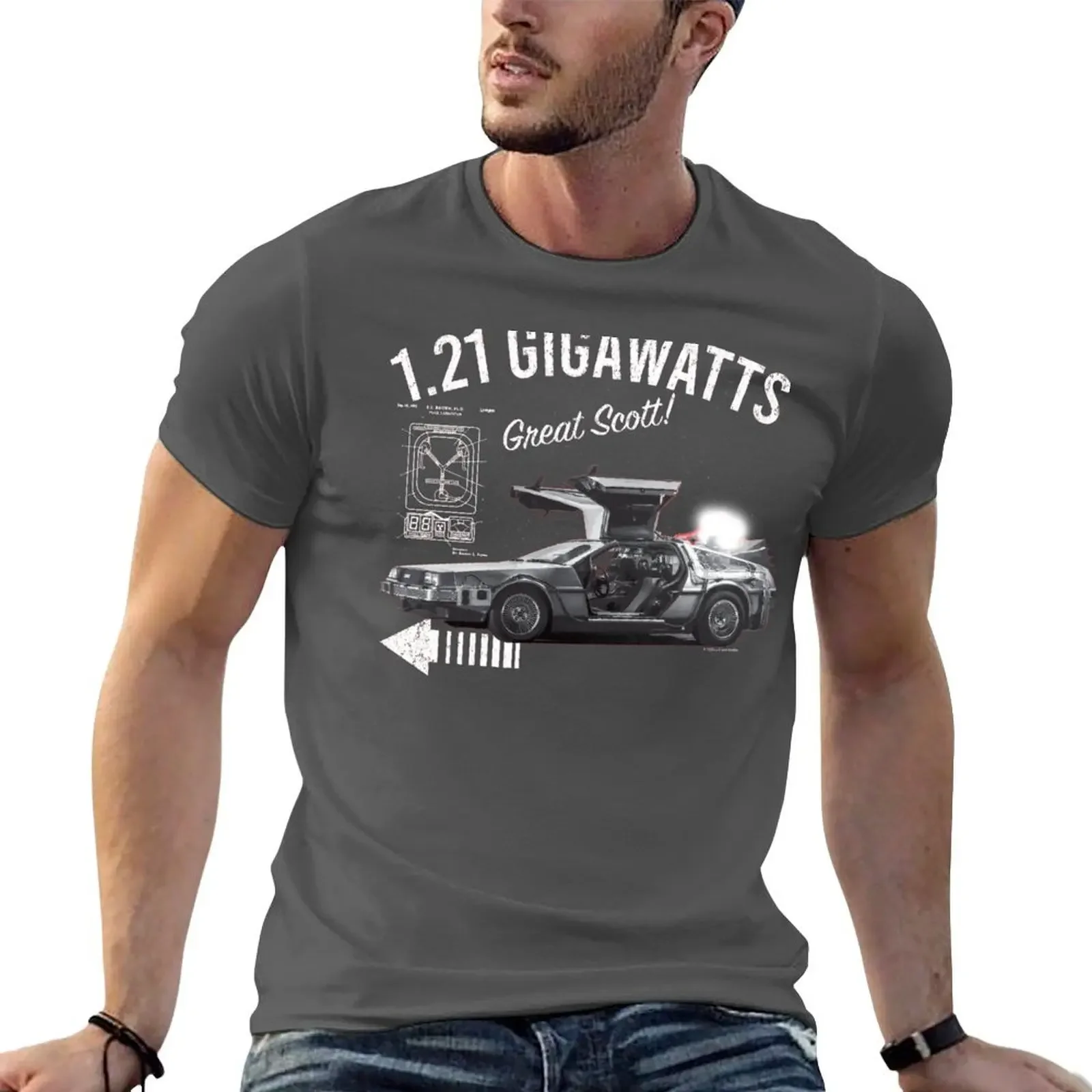 Back to the Future 1.21 Gigawatts DeLorean Car (? UCS LLC and Amblin) T-shirt oversizeds Blouse graphics mens t shirts