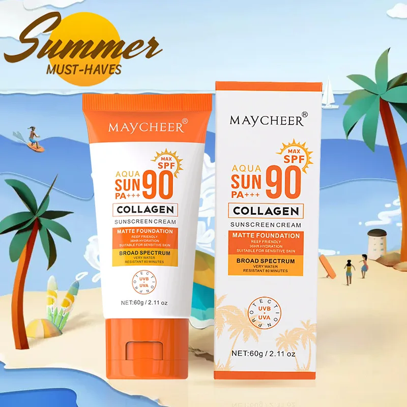 MAYCHEER SPF90+ حليب الوجه فائق الواقي من الشمس، درع UVA/UVB صيفي، لوشن مرطب خفيف الوزن وغير دهني