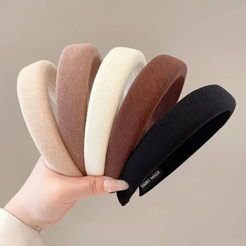 여성용 단색 헤어 밴드, 빈티지 탄성 머리띠, 스폰지 머리띠, 헤어 후프, 한국 헤어 액세서리, 패션