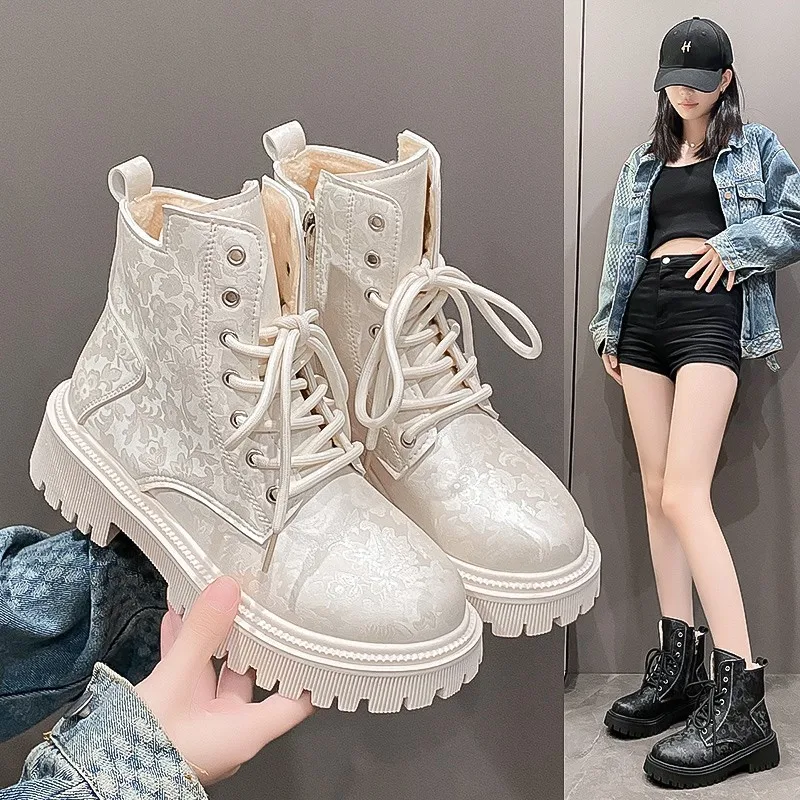 

Women Boots Winter Plus Velvet Women Shoes Trend Platform Stretch Boots Outdoor Motorcycle Boots 2024 New Ankle Booties Female