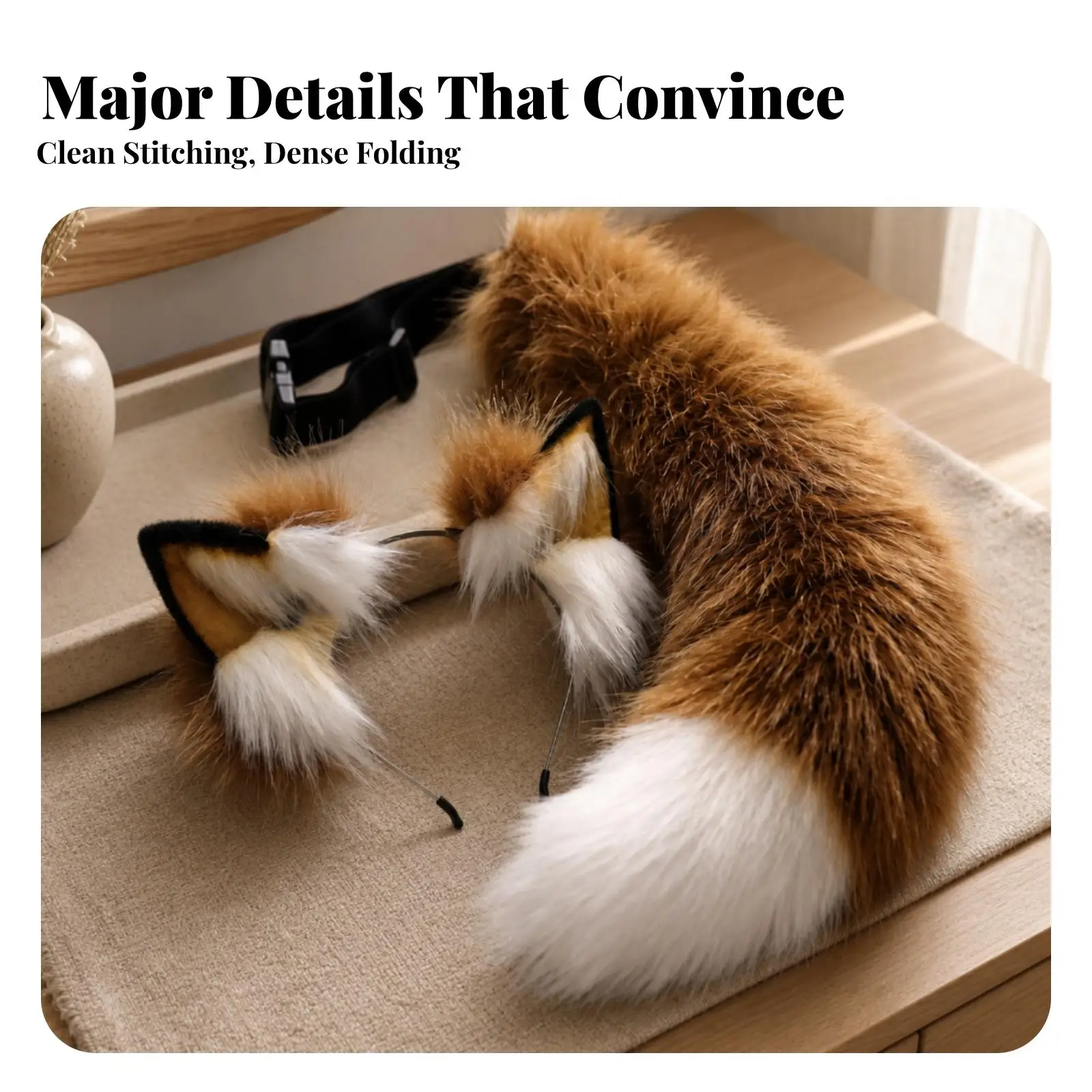Adjustable Plush Fox Ear Headband and Tail Set for Halloween Party Costume Cosplay Animal Accessory for Adults