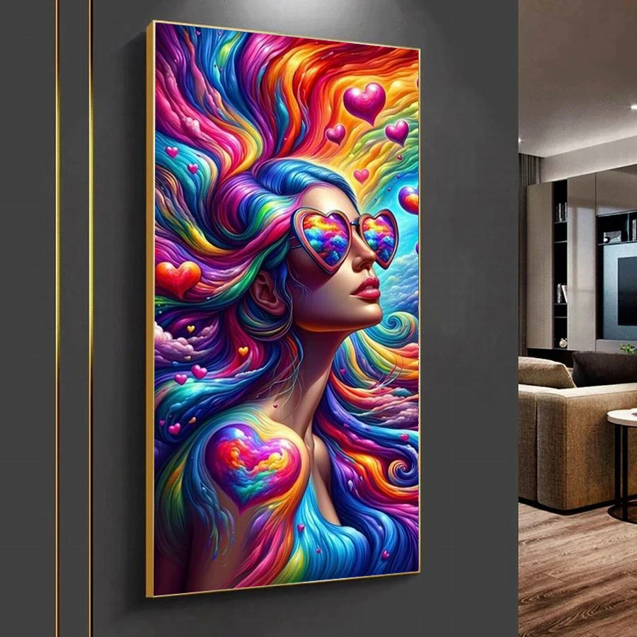 Fullcang Diy Big Size Diamond Painting New Mysterious Woman Flower Full Mosaic Embroidery Sunglasses Girl Picture Wall Decor