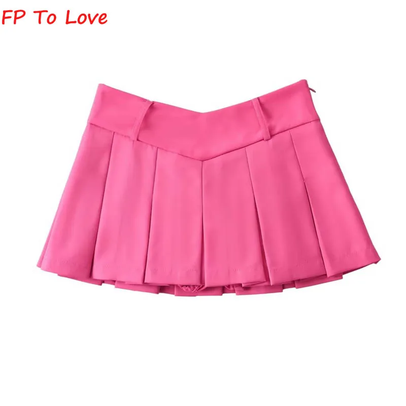 OOTD Pink Mini Skirts Pleated Low Drop Waist Culottes