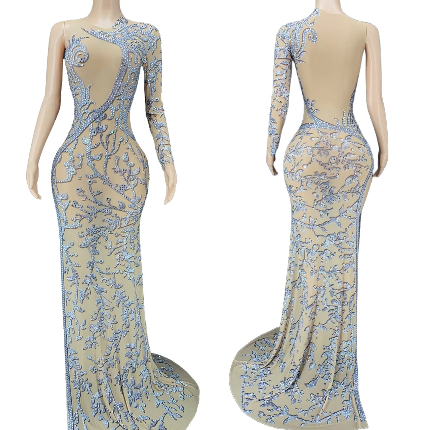 Sparkly High Split Floor-length Dress Prom Sexy Evening Gown Celebrate Birthday Party Dress Women Photo Shoot Wear Danjiantuowei