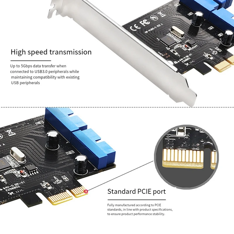 PCI Express USB 3.0 19 Pin Expansion Card PCIE 1X To 2 Ports USB 3 19 Pin Adapter Internal USB3 20Pin Hub Header Easy Install