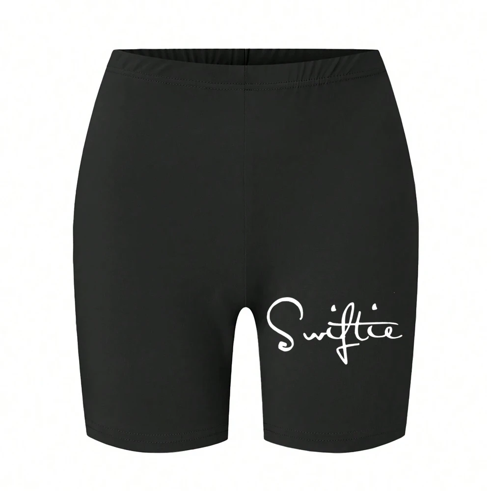 Trend Women Sports Shorts  Simple White Line Letter Graphic Print Tight Shorts High Elastic Comfortable Soft Thin Female Clothes