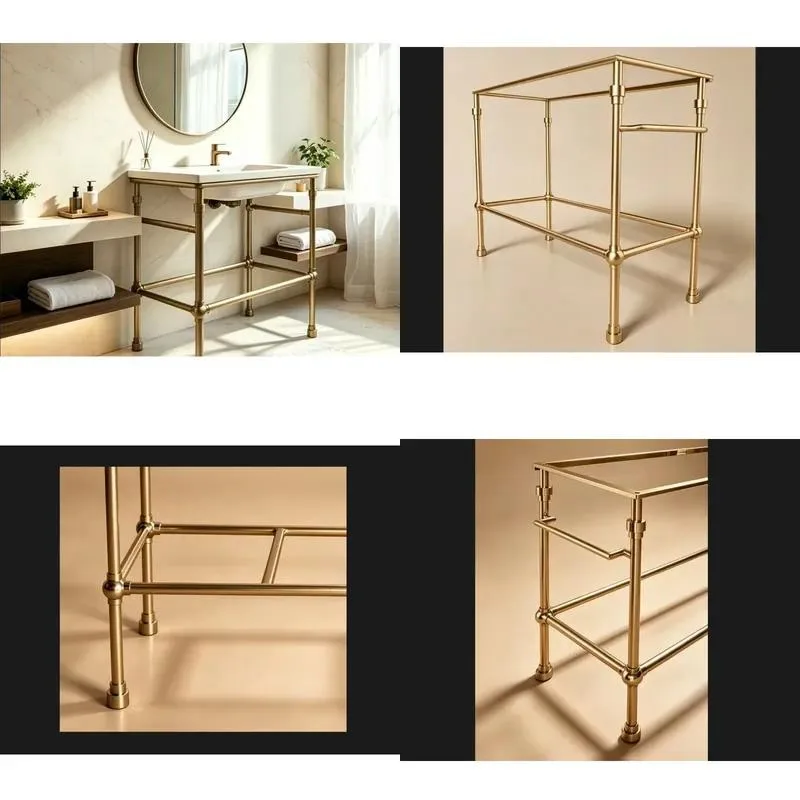 Satin Gold Metal Frame Bathroom Cabinet Victorian Style Storage Rack for Hotel Boutique Villa Furniture