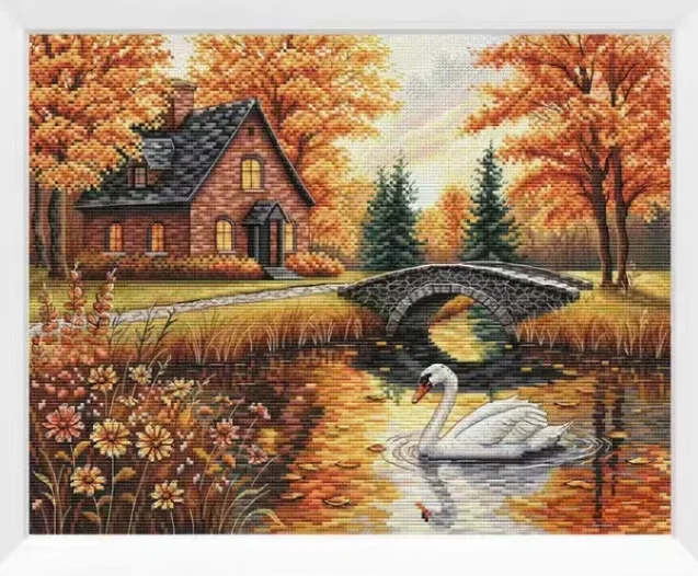 

Autumn swan lake Scenery 18CT16CT 14CT Unprinted Top Quality Cross Stitch Kits Embroidery Art DIY Handmade Needlework Home Decor