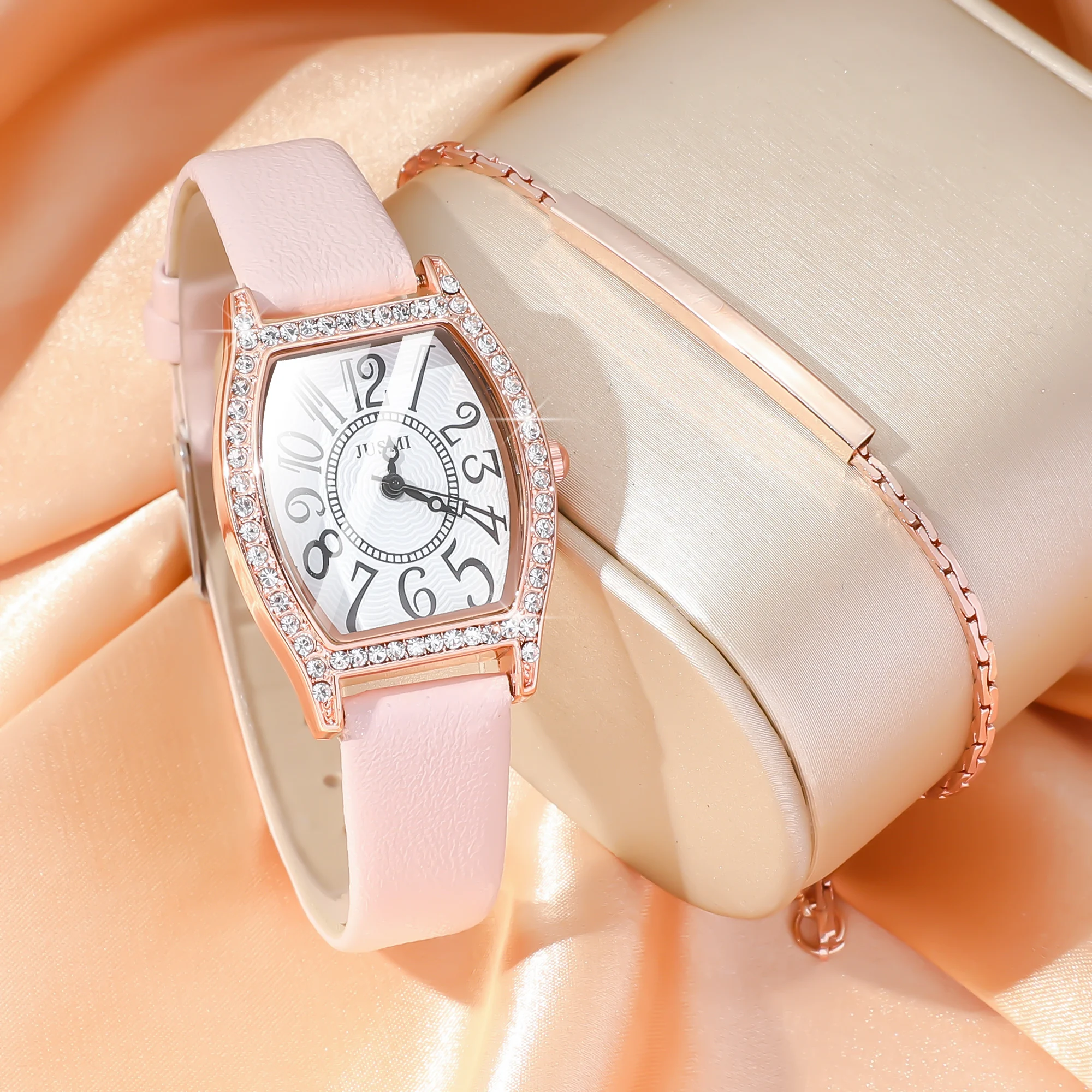 لا يوجد صندوق هدايا، مجموعة صغيرة مزاجه برميل النبيذ المياه الماس حزام الكوارتز الإناث ساعة كلمة واحدة سوار 2 قطعة #3