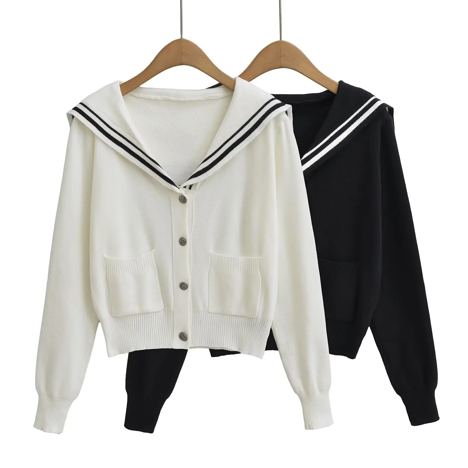

Early autumn new product college style navy collar knitted top French contrasting niche design sweater