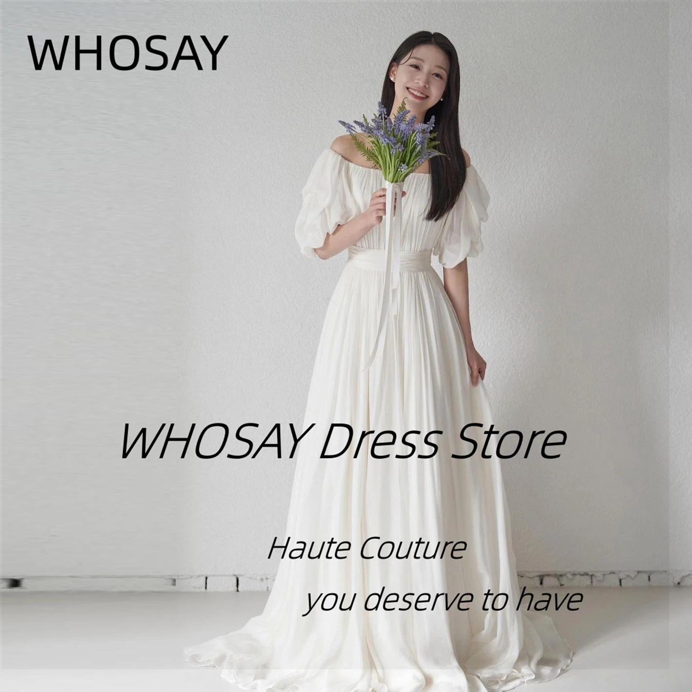 

WHOSAY Shoot Photos Wedding Dresses Bateau Neck Half Sleeves Korea Bride Wear Special Banquet A Line Prom Party Evening Gowns