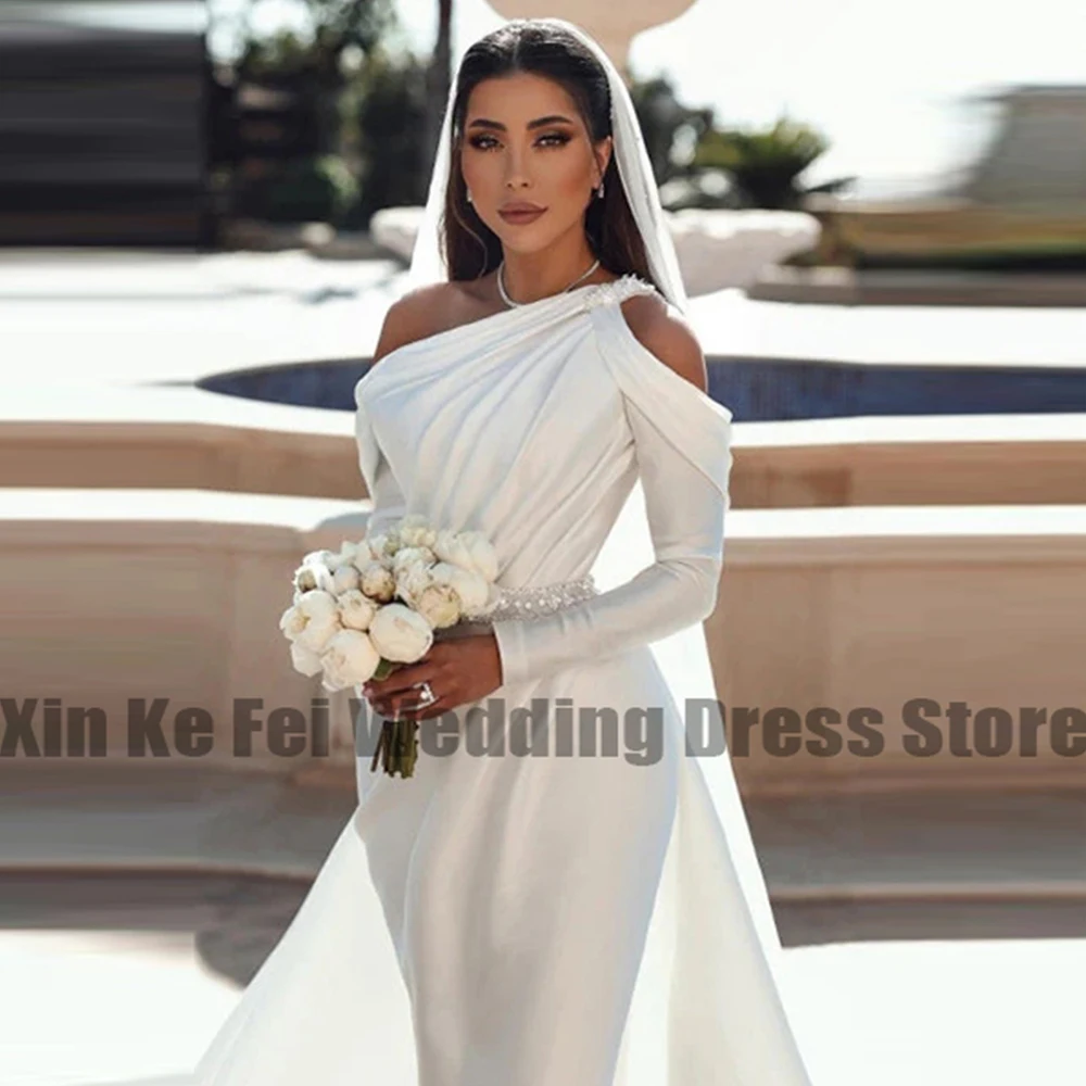 Gorgeously Mermaid Satin Wedding Dresses For Bride Elegant Court Train Sexy Simple Beautiful Mopping Slimming Wedding Gowns 2023