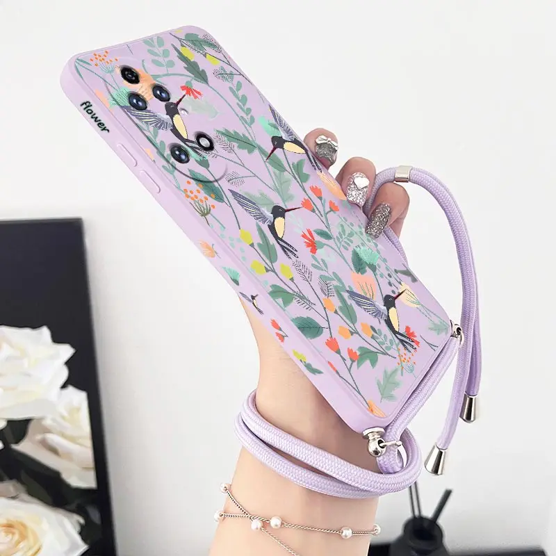 Free Bird Crossbody Lanyard Silicone Phone Case For Huawei P50 P40 P30 P40 Lite P20 Nova 10SE Mate 50 40 30 Pro Cover image 2